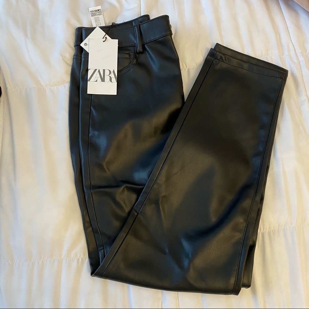 black leather zara pants